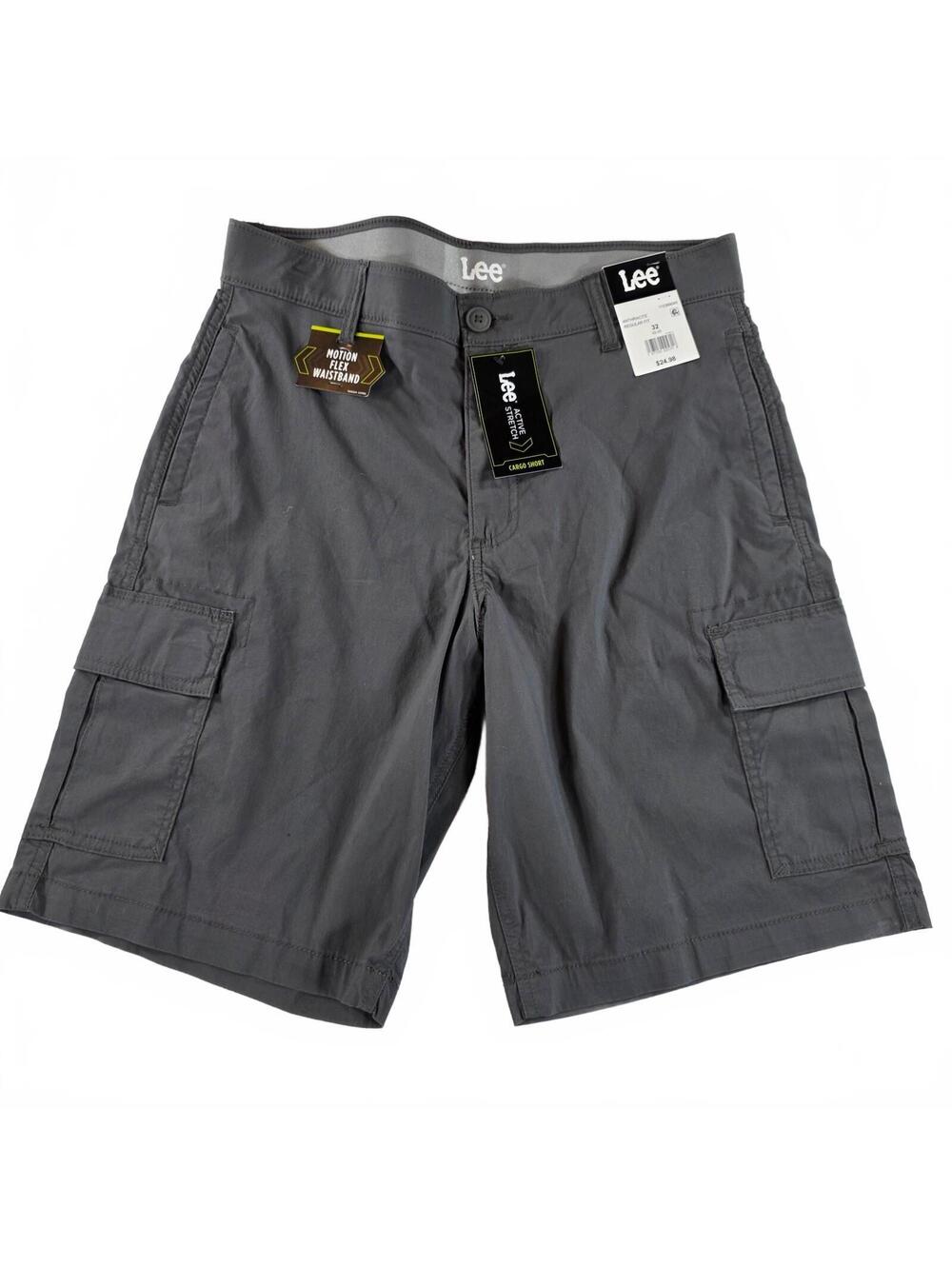 Lee Men's Cargo Shorts Regular Size 32 Anthracite Gray Motion Flex Waistband NWT